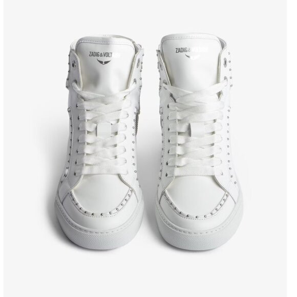 NWT ZADIG AND VOLTAIRE ZV1747 HIGH FLASH STUDDED SNEAKERS IN WHITE SZ 40 - Picture 3 of 14